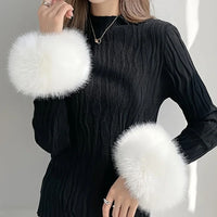 Elegant and soft artificial fur cuffs, elastic wrist warmers for autumn and winter cold protection, decorative wrist cuffs