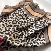 Fashionable 70*70cm Leopard Print Scarf For Women Spring/summer Soft Satin Borders Square Bandana Sun Protection Shawls