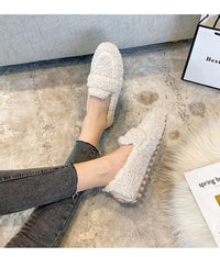 Luxury Sheep Fur Lined Loafers Women Lambswool Shoes Ladies Winter Slip On Furry Flats Cotton Wool Mocasine Femme Barefoot Boots