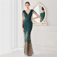 DEERVEADO Elegant V Neck Mermaid Evening Dress Long Luxury Beads Women Evening Party Dresses 2023 New Formal Dress 19085