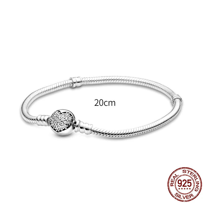 New in 925 Sterling Silver Snake Chain Charm Bracelet Fits Original 925 Pendant Charm BeadS For Women Heart Bracelets Jewelry