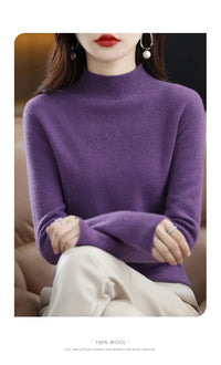 100% Pure Wool Half-neck Pullover In Autumn And Winter New Cashmere Sweater Women's Casual Knit Top Women's Coat 19 Colors