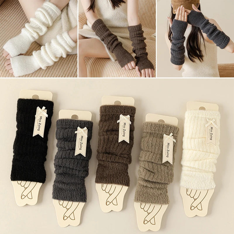 Fashion Lady Striped Long Fingerless Gloves Women Winter Arm Warmer Knitted Arm Sleeve Casual Elbow Gloves Christmas Gifts Hot