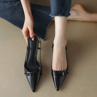 2024 New Summer Women's Dress Shoes Patent Leather Slip on Pointed Toe Sandals Buckle Slingbacks Mid Heels Pumps Sandalias Mujer