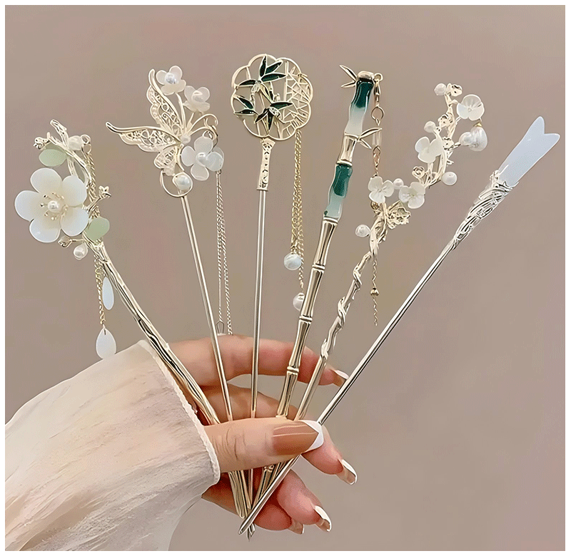 Elegant Chinese Style Hair Clip Tassel Hair Stick Traditional Floral Design Hairstyle Accessory Women Jewelry Hairpin Hairneedle