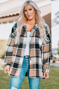 Green Plaid Print Buttoned Shirt Jacket