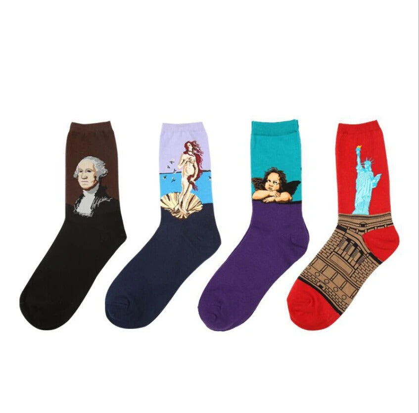 Autumn winter Retro Women Art Van Gogh Mural World Famous Oil Painting Series Men Socks Funny Socks