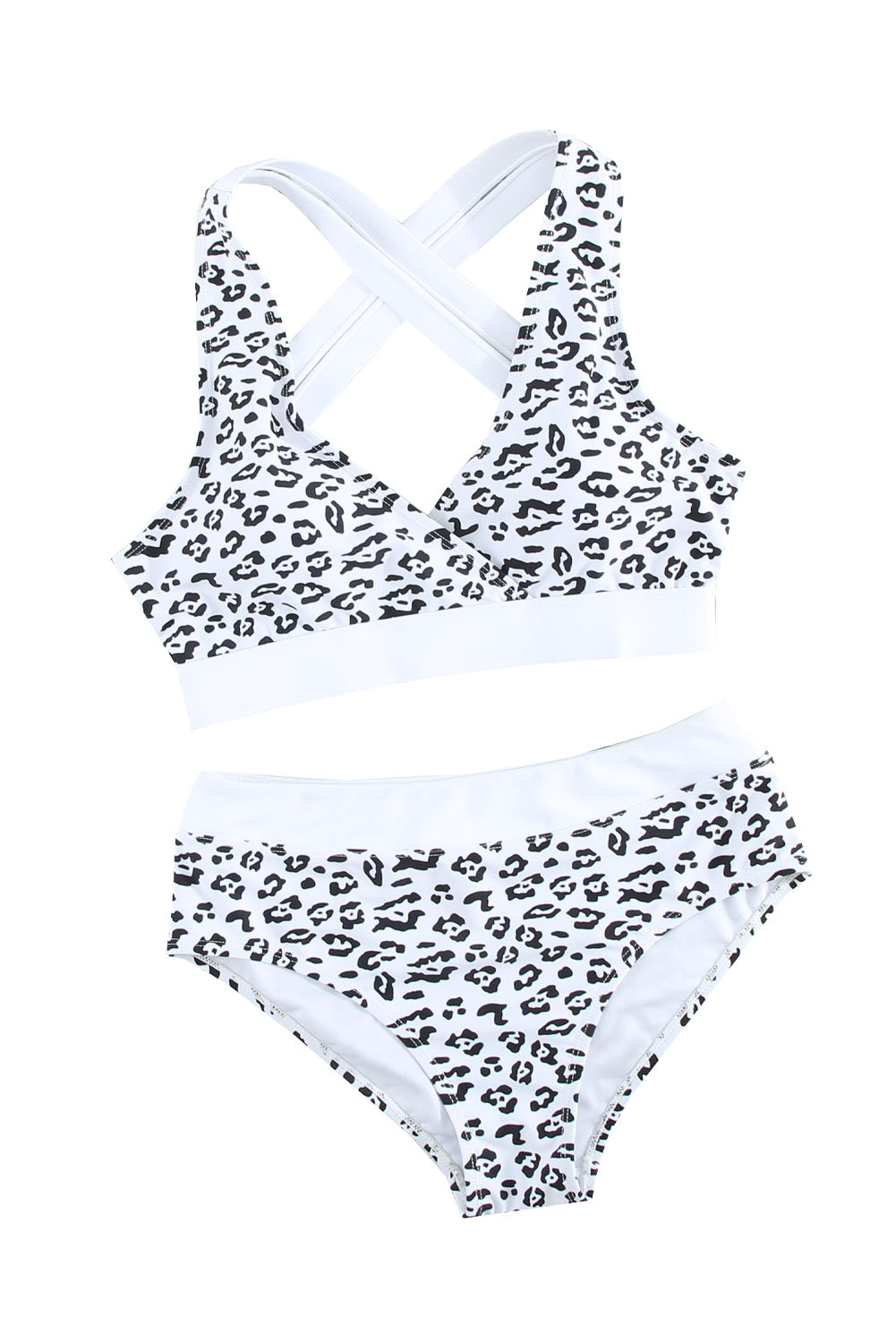 White Leopard Print Criss Cross Bikini Set