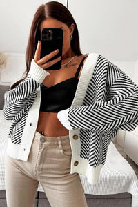 Black Zig Zag Stripe Buttoned Sweater Cardigan