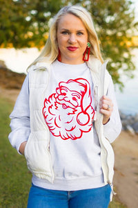 White Christmas Santa Claus Print Round Neck Sweatshirt