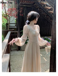 French Elegant Princess Evening Party Midi Dresses for Women Autumn Slim Bandage Long Sleeve Vestidos Korean Spring Clothes