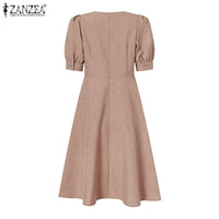 ZANZEA Elegant Women Office Work Dress Summer Half Sleeve Sundress Stylish Slim A-line Vestidos Solid Knee-length Robe Femme