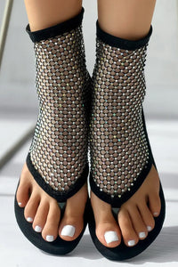 Black Hollowed Rhinestone Stud Clip Toe Sandals