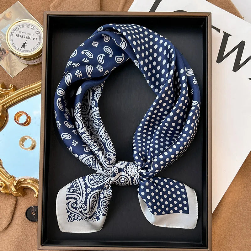 Luxury Polka Dot Silk Square Scarf Women Hijab Hair Bands Neckerchief Female Satin Shawl Ribbon Headband Fashion Wraps Bandana