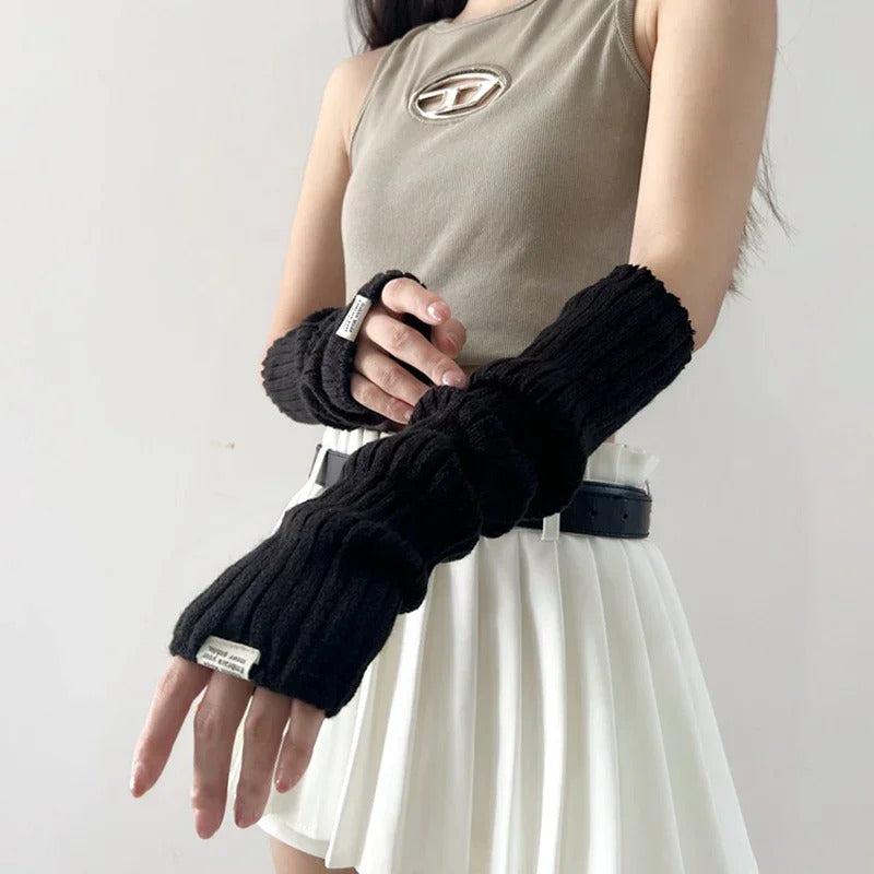 Knitted Woolen Arm Sleeve Fine Long Knitted Fingerless Gloves Warm Riding Soft Female Gloves Autumn Winter Women Arm Warmers