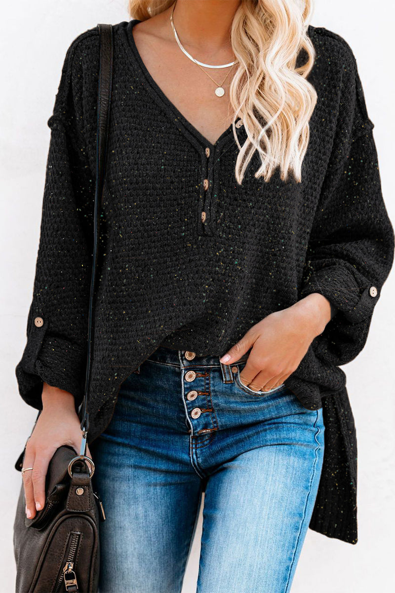 Brown Buttoned Drop Shoulder Knitted Sweater