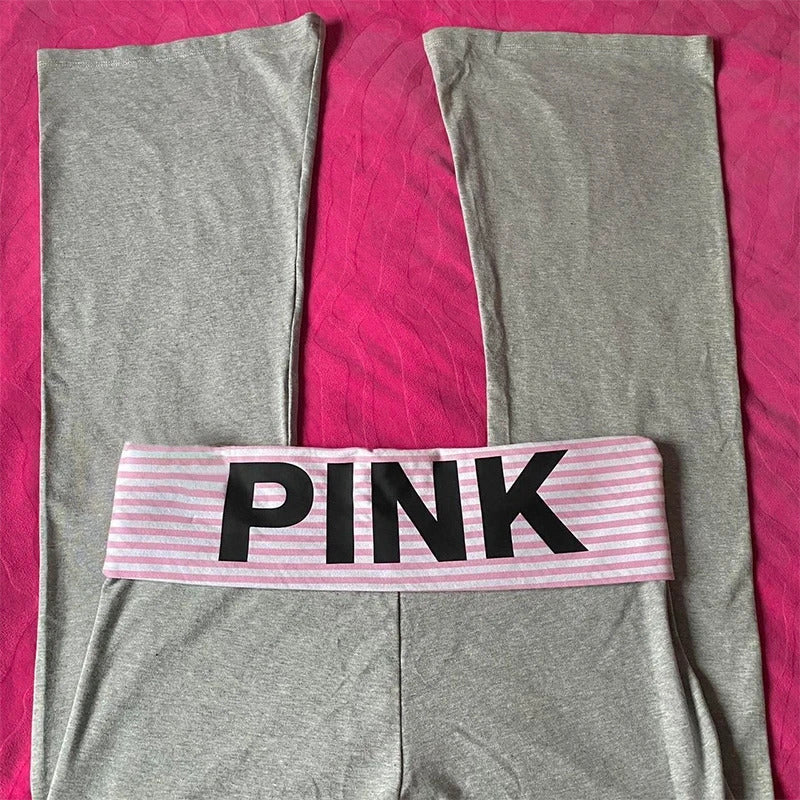 Fashion bootcut pants aesthetic casual women's pants cute pink stripes letter print slim pants punk retro E-girls Y2K streetwear