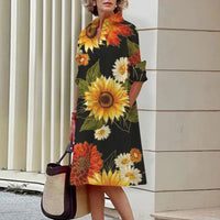 Floral Pattern Shirt Dress Elegant Women's Summer Casual Lapel Long Sleeve Midi Dress High Temperament Fashion Street Shirt