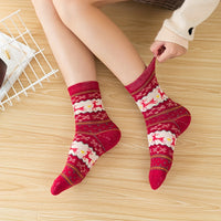 5 Pairs Elk Print Thickened Socks, Comfy & Warm Christmas Mid Tube Socks, Women's Stockings & Hosiery