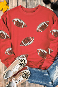 Fiery Red Sequined Rugby Graphic Drop Shoulder Sweatshirt