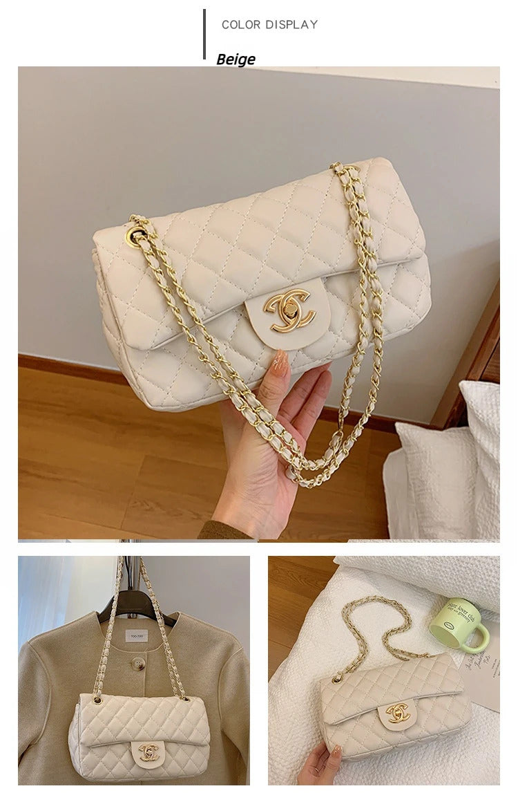 2024 new diagonal chain small square bag, classic texture, simple and fashionable, niche fashion style, luxurious high-end feel