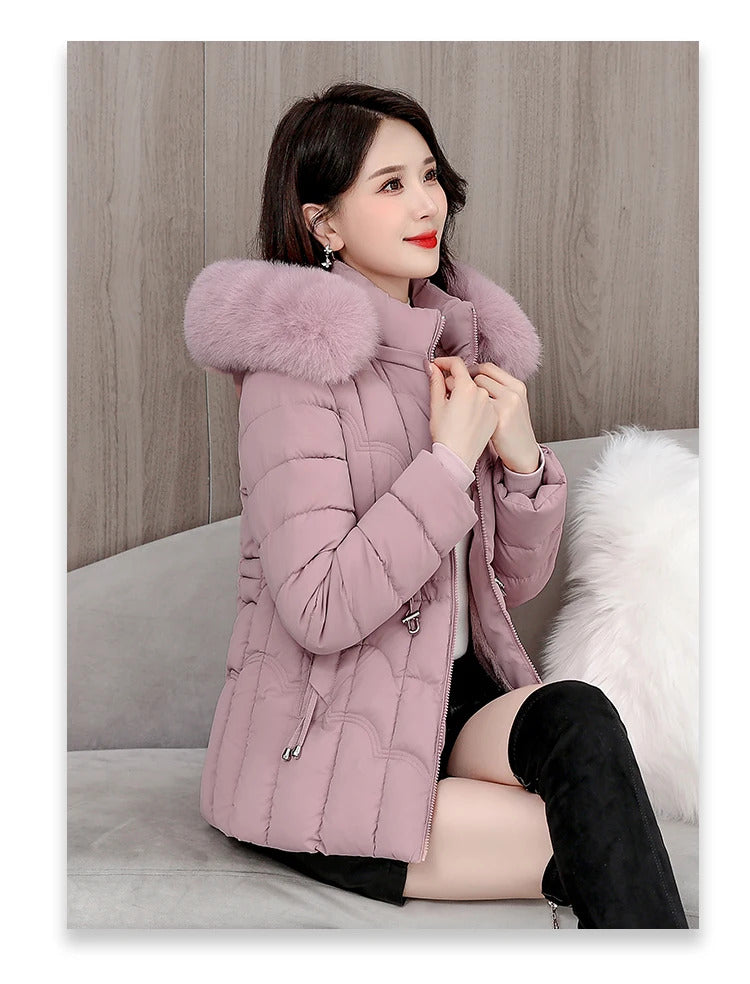 Winter 2024 New Down Jacket Women Parkas Fashion High-Quality Warm Cotton Padded Coat Ladies Short Overcoat Hooded Overwear Tops