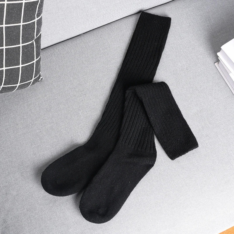 Women Long Socks Cashmere Women Boot Solid Wool Thigh Stocking Skinny Casual Cotton Over Knee-High Fluffy Female Long Knee Sock