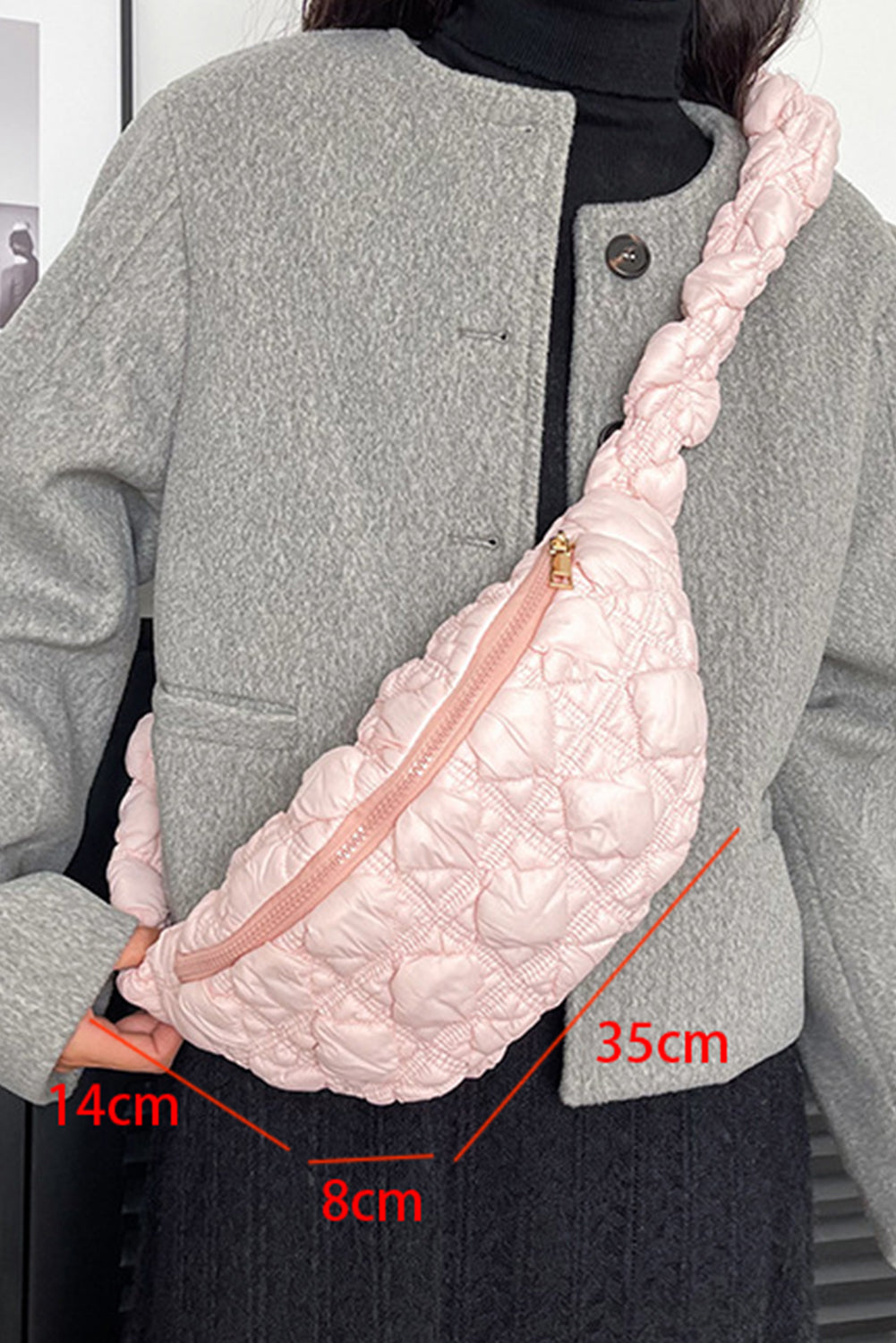 Pink Nylon Leisure Style Puffy Crossbody Bag