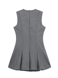 Gray Skater Dress Summer Clothes For Women New In Dresses 2024 Fashion Round Neck Sleeveless Pleated Hem Casual Mini Dress