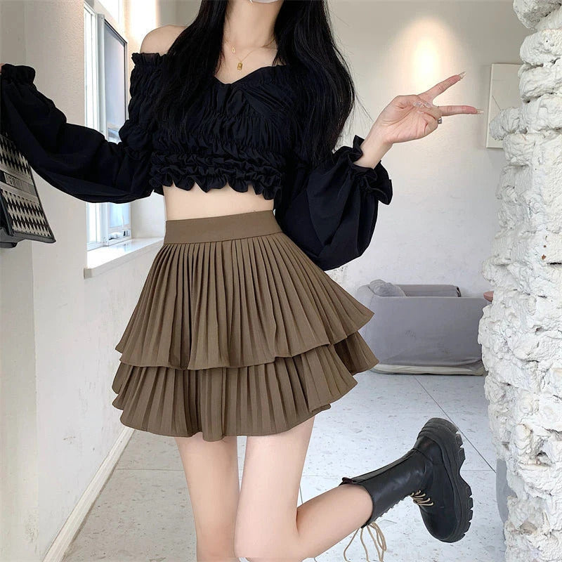 Mini Skirt Cute Sexy Balletcore Elastic High Waist Ball Gown Ruffle Patchwork Lolita Skirt Short Korean Sweet Y2K Women Clothing