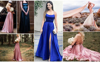 Ladies Blue A-line Long Satin Evening Dress For Women Simple Spaghetti Straps Sexy Slit Wedding Prom Party Gowns Vestidos