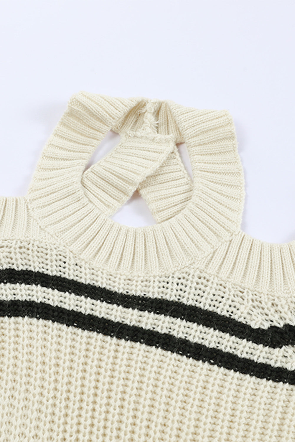 Black Striped Cold Shoulder Knit Sweater