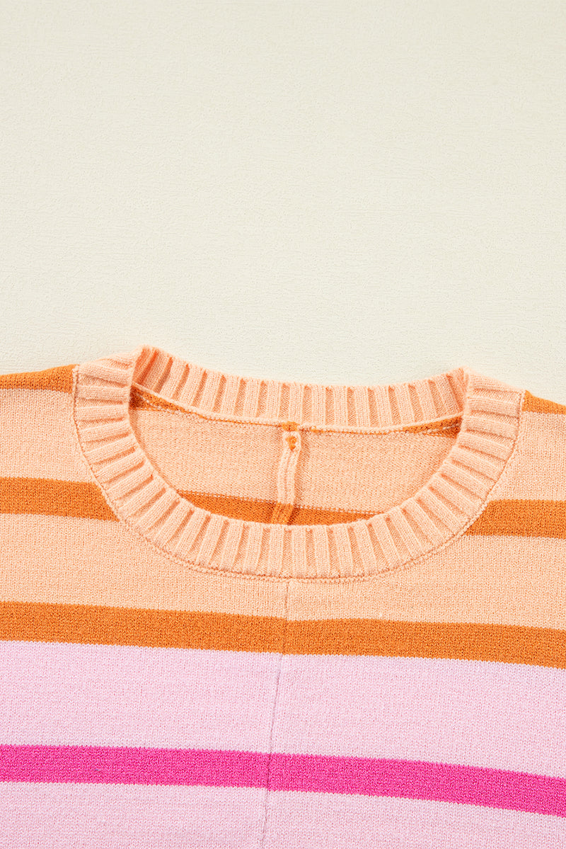 Multicolour Gradient Striped Ribbed Edge Loose Sweater