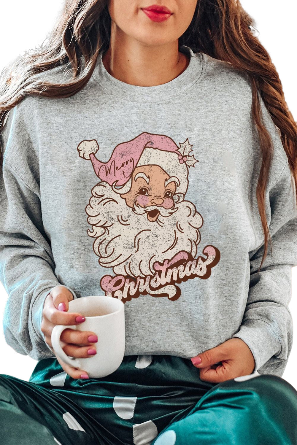 Gray Christmas Santa Claus Graphic Sweatshirt