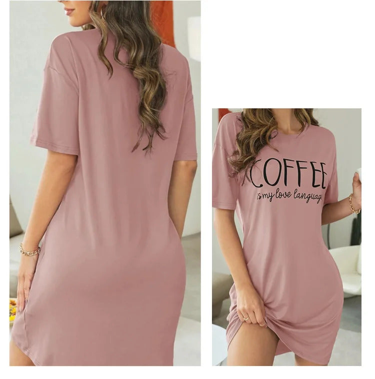 Women's Nightgown Summer Short Sleeve Sleep Shirt Round Neck T-shirt Dress Soft Nightdress Home Clothes Sleepwear & Loungewear