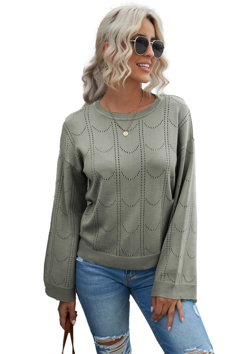 Beige Flare Sleeve Texture Knit Sweater