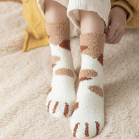 Kawaii Cartoon White Socks for Women Cute 3d Dog Cat Paw Pattern Female Fleece Warm Funny Socks Home Floor Sleeping