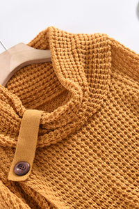 Mustard Buttoned Wrap Turtleneck Sweater