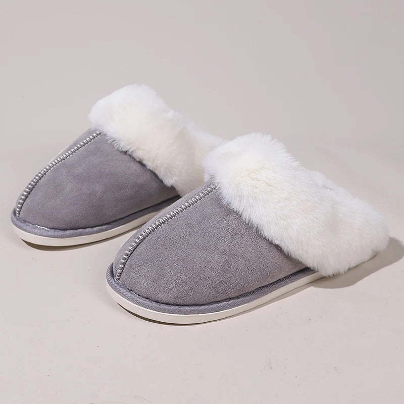 Fluffy Fur House Slippers Winter 2024 Fashion Warm Plush Couple Cotton Shoes Women Faux Suede Indoor Bedroom Couple Slippers