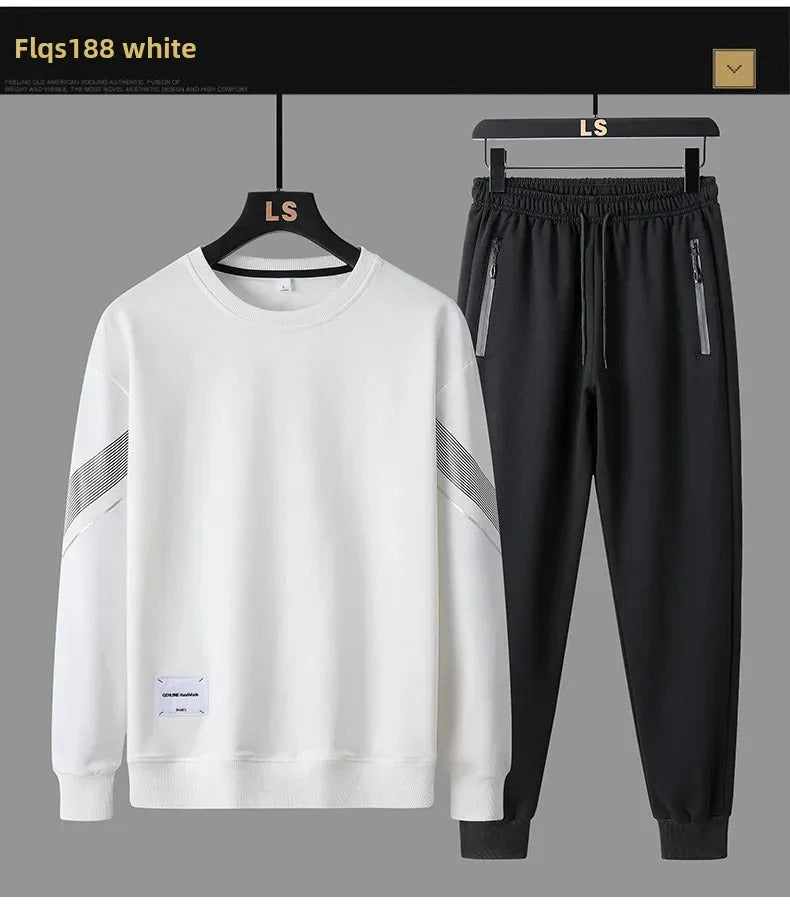 Men's 2024 Sweatshirt Set Round Neck Spring Autumn Casual Sports Two-Piece Loose Fit Comfortable Streetwear Fashion