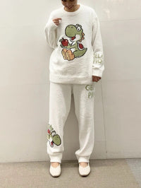 Japanese Style Winter Thick Cartoon Pajamas Home Wear Knitted Sweater like Room Wear Pijama