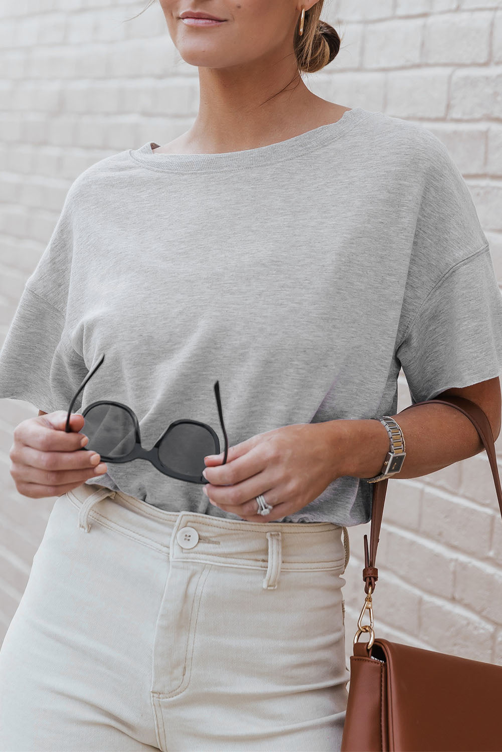 Gray Drop Shoulder Sleeve Oversize Bodysuit