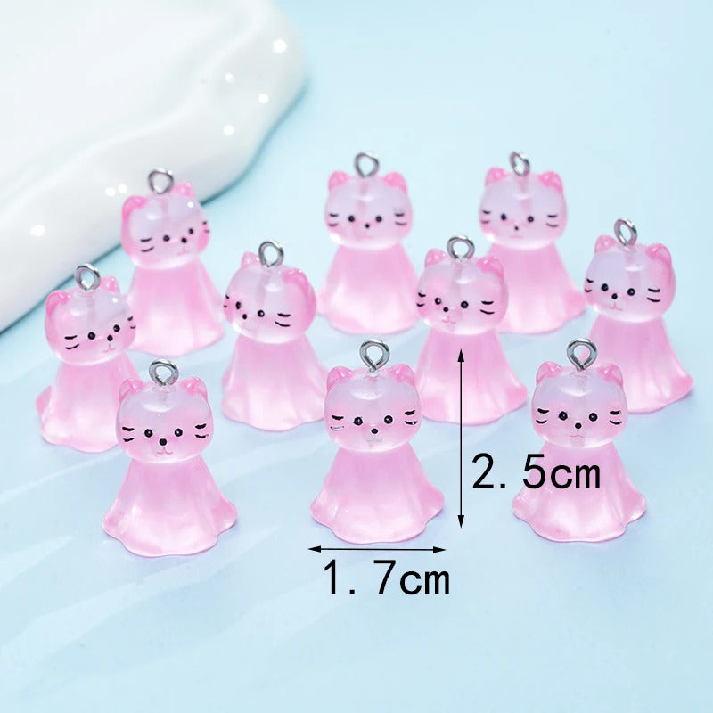 10pcs Cute Cat Face Resin Charms 3D Luminous Animal Pendants for DIY Jewelry Making Accessories Handmade Earring Necklace