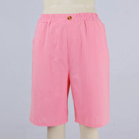 Women's Fashion Solid Color Pants Pocket Button Up Capris Loose Elastic Waist Cotton Linen Shorts