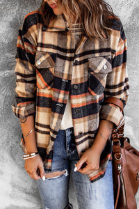 Blue Geometric Plaid Print Pocketed Shacket