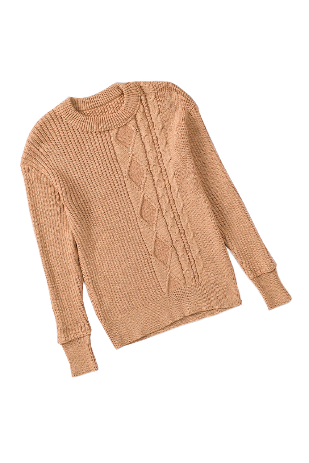 Khaki Multiple Pattern Knit Drop Shoulder Sweater