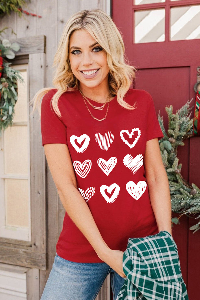 Red Valentines Heart Pattern Graphic Tee