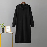 HLBCBG New Straight Autumn Winter Long Sweater Dress Women Split Side Long POLO Neck Maix Sweater Dress Female Basic Loose Dress