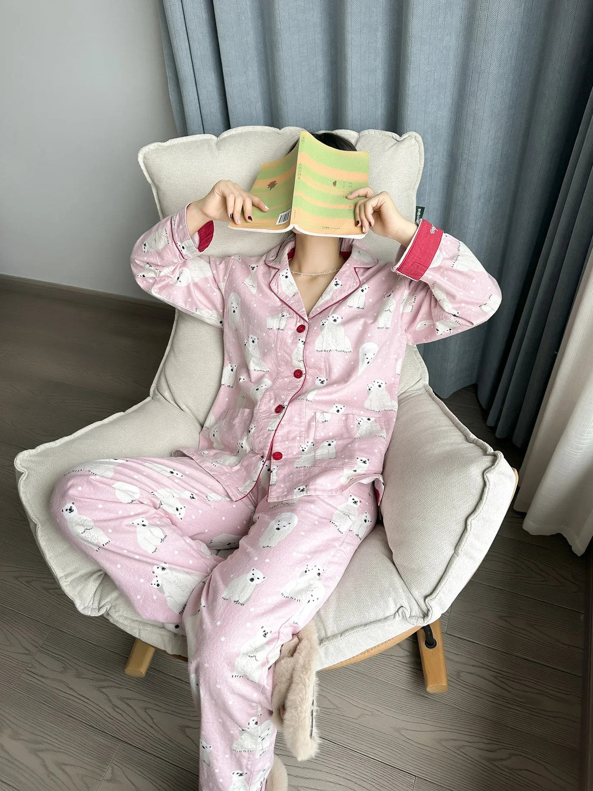 100% Cotton Pajamas for Women Loose Cartoon Long Sleeve Pants Loungewear Women 2 Piece Set Pj Women Outfit Sleepwear Set Pijamas