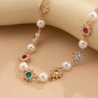 SHIXIN Luxury Shinny Colorful Rhinestone Short Necklace Bracelet Earrings Women Imitation Pearl Choker Christmases Jewelry Set